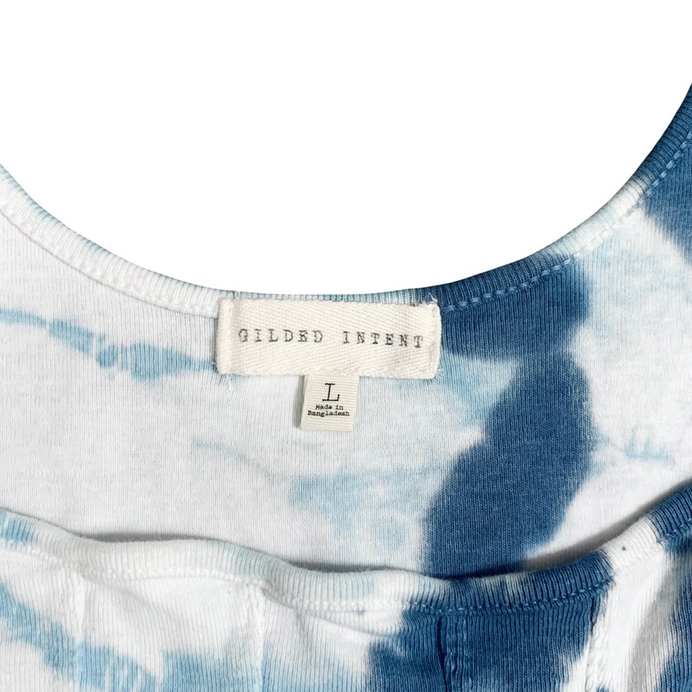 ❌ SOLD ❌ Gilded Intent Tie Dye Tank Top Blue White Square Neck Fitted Stitched - Picture 9 of 10